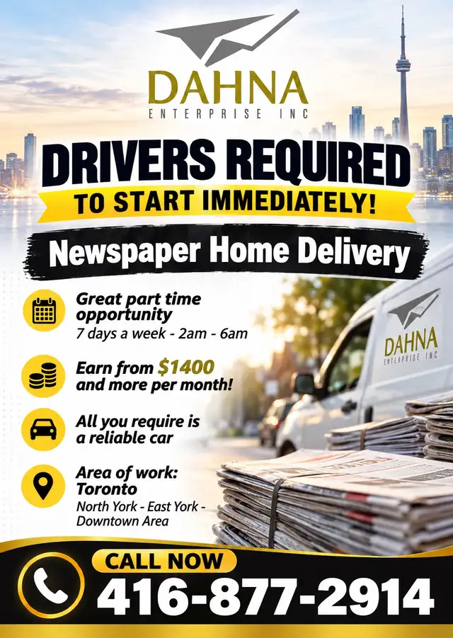 newspaper delivery drivers needed