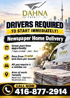 newspaper delivery drivers needed