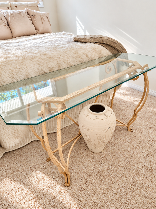 Wrought Iron Console / Sofa Table with Beveled Glass Top
