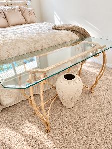 Wrought Iron Console / Sofa Table with Beveled Glass Top