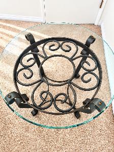 Wrought Iron & Glass Nightstand / Side Table – Scrollwork Design - Photo 2