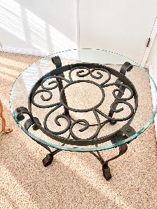 Wrought Iron & Glass Nightstand / Side Table – Scrollwork Design - Photo 3