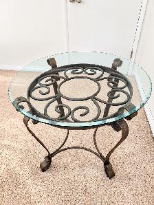 Wrought Iron & Glass Nightstand / Side Table – Scrollwork Design - Photo 4