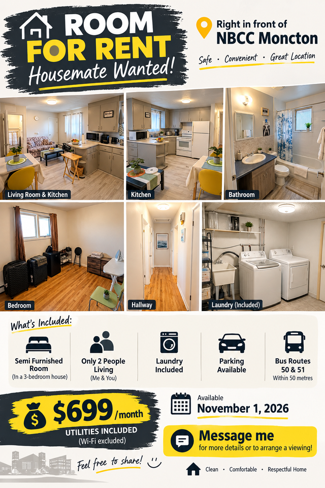Room for rent in moncton