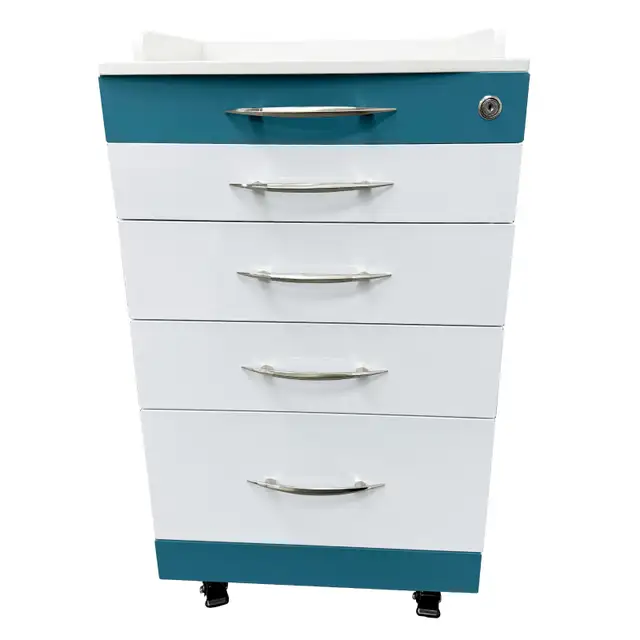 Mobile Cart with Two Trays and Lock 4 Drawers Storage 300486