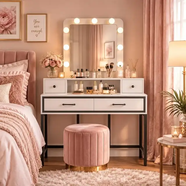 Brand New LED Bulbs Vanity Table with Mirror & Drawers $139