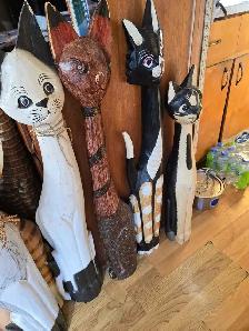 Wood carved cats