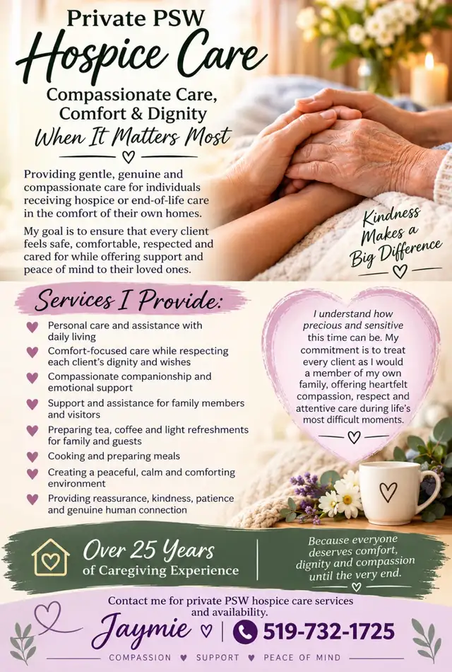 Private PSW hospice care & end of life