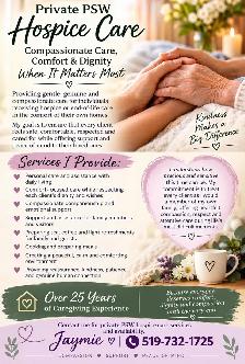Private PSW hospice care & end of life