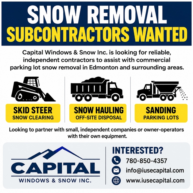 Snow Removal Subcontractor Wanted – Edmonton & Surrounding Areas