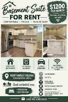 Basement Suite For Rent in Regina