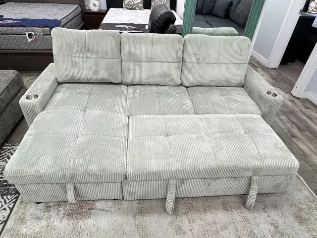 Brand New Sofa Bed Grey Fabric Upholstery Sleeper Sofa