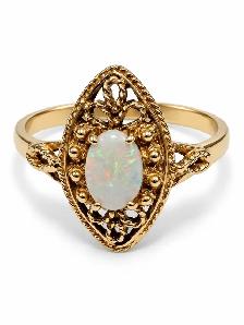 Natural Opal Artdeco Style Ring In 10k gold