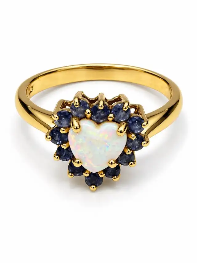 Natural Opal and Amethyst Heart Ring In 10k gold