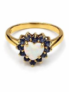 Natural Opal and Amethyst Heart Ring In 10k gold