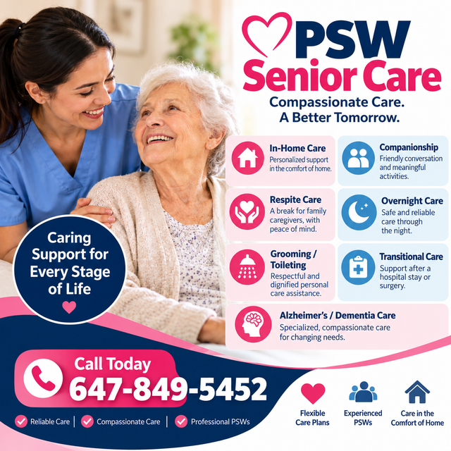 IN-HOME SENIOR CARE - Personal Support Worker PSW Home Care
