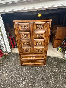 Free delivery used Vintage Armoire with Carved Floral Details