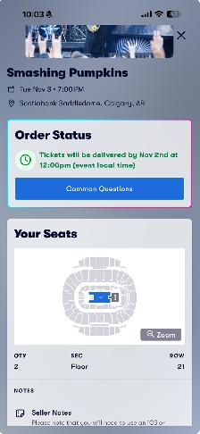 Smashing pumpkins floor seats, asking $550 each ticket.