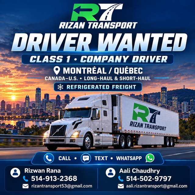 Class 1 Driver Wanted | Canada–U.S. | Rizan Transport