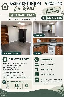 Basement Room For Rent - Females Only