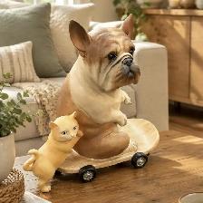 Brand New Resin French Bulldog Kitten on Skateboard $59