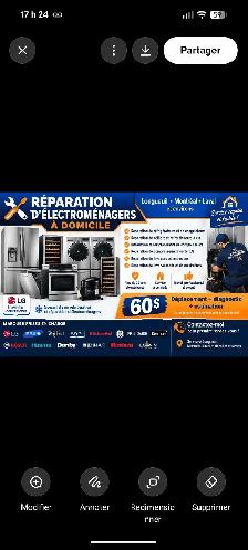 RÉPARATION D’ÉLECTROMÉNAGERS A LONGUEUIL.MONTREAL.LAVAL 60$