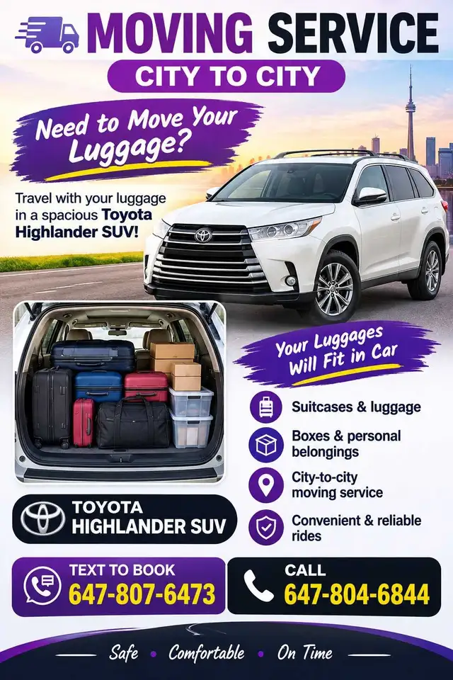 ride available for moving from city to other city or province