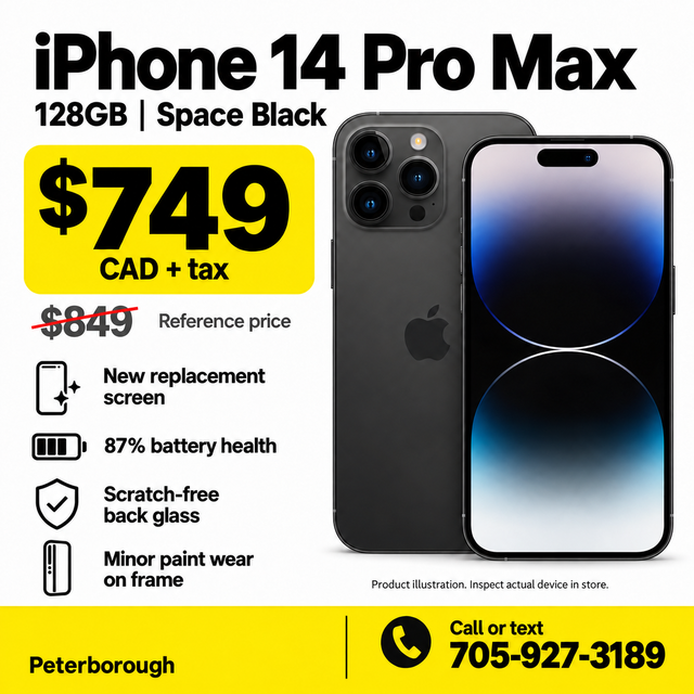 iPhone 14 Pro Max 128GB Space Black - $749   tax