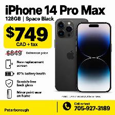 iPhone 14 Pro Max 128GB Space Black - $749   tax