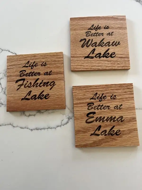 Life is Better Oak Coaster Set Thin