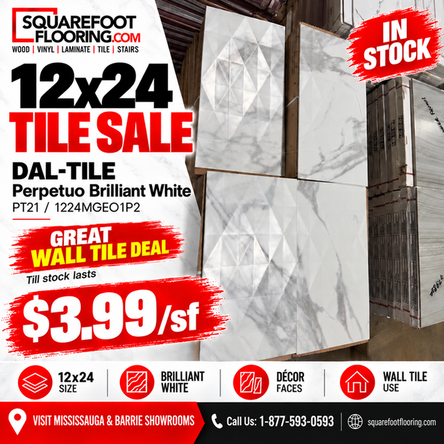 12x24 Daltile Polished Porcelain Tile White Marble Look $3.99/SF