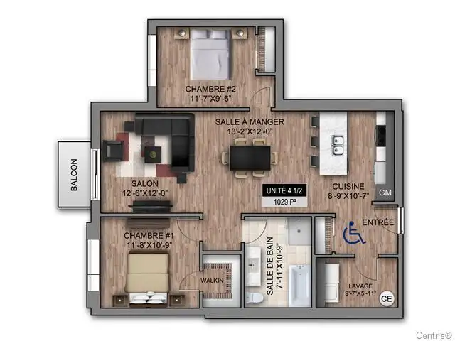 Logement 4 1/2 à louer avec ascenseur et garage.