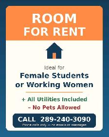 Room for rent near Oshawa Shopping Center