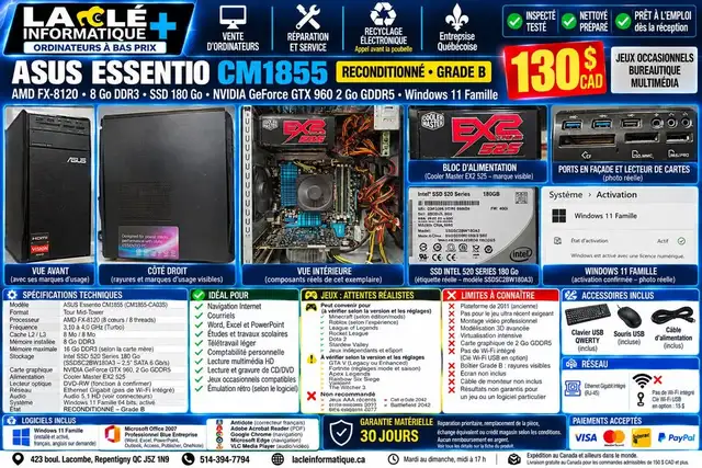 ASUS Essentio CM1855 AMD FX-8120 8 Go DDR3 SSD 180 Go • GTX 960