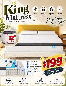 Brand New King Size 12-Inch Pocket Coil Mattress Special $199