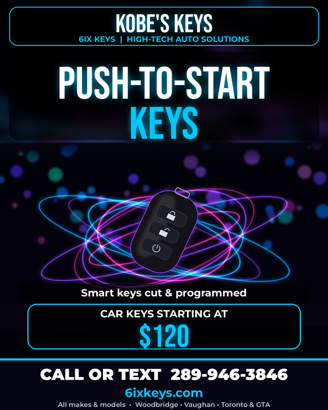 Push-to-Start Smart Keys Cut & Programmed - $120