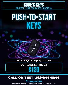 Push-to-Start Smart Keys Cut & Programmed - $120
