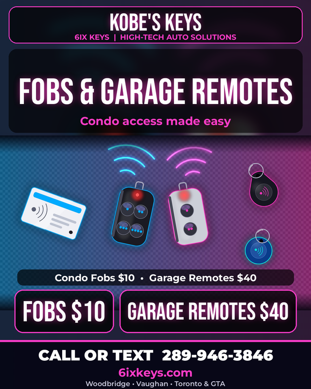 Condo Fobs $10 & Garage Remotes $40 - Kobe Keys