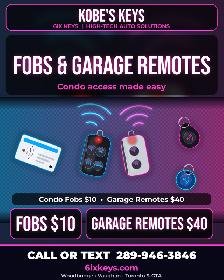 Condo Fobs $10 & Garage Remotes $40 - Kobe Keys