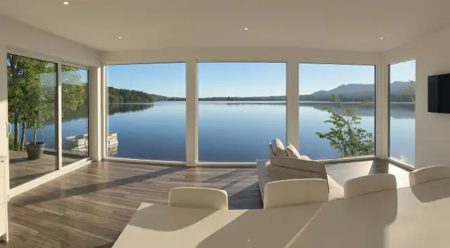 Chalet neuf directement au bord de l'eau à Eastman.