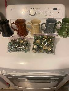 Keith’s collectible mugs and bottle caps