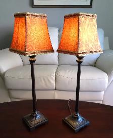 Pair of Antique-Style 22" Thin Bronze  Lamps (  Occupied Japan)