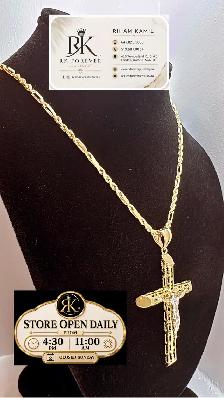 10K  yellow Gold Chain & Cross # R 64 - Photo 2