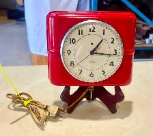 Vintage Red Metal ‘Belfast’ Wall Clock  ("Westclox". c. 1940s)
