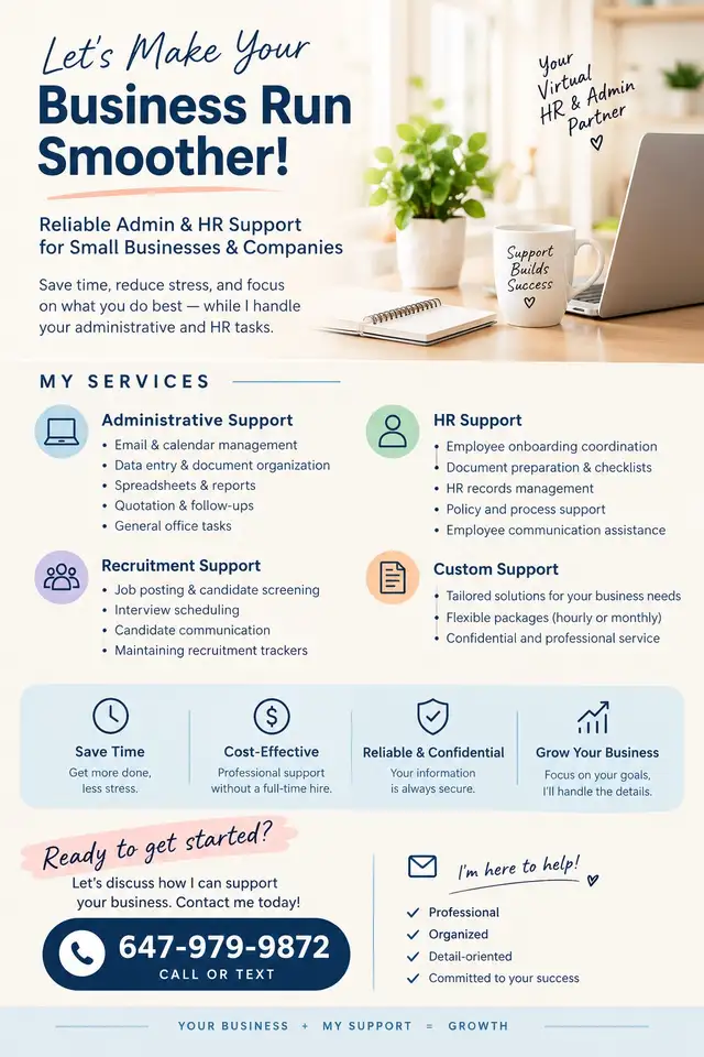 ✨ Reliable HR & Administrative Support for Your Business!