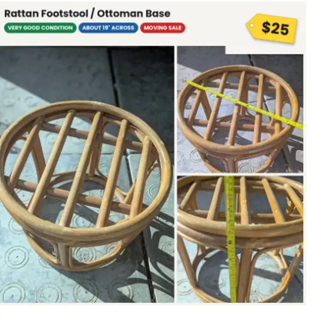 Rattan Footstool / Ottoman Base - 19 inch - Moving Sale