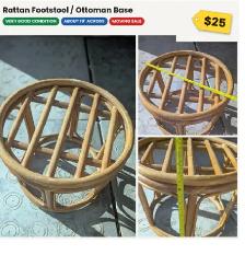 Rattan Footstool / Ottoman Base - 19 inch - Moving Sale