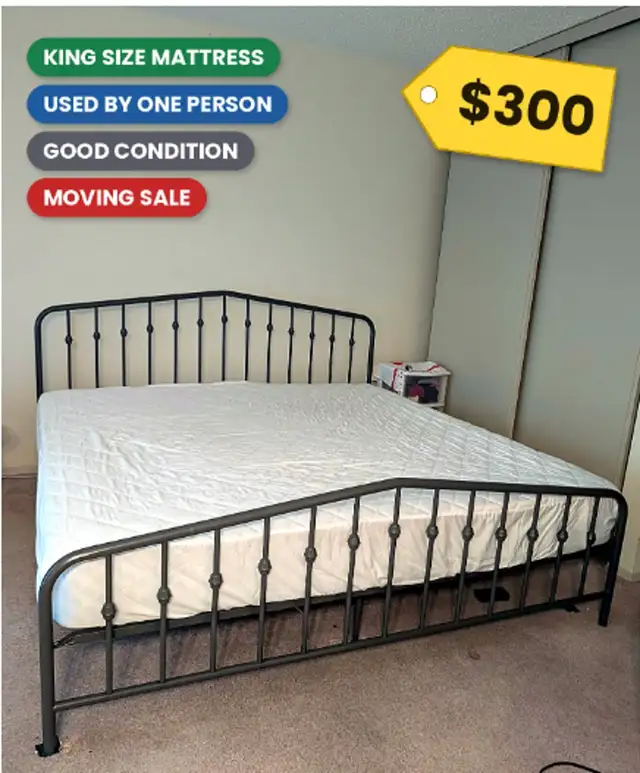King Size Mattress - Used by One Person - Moving Sale