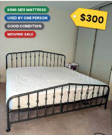 King Size Mattress - Used by One Person - Moving Sale