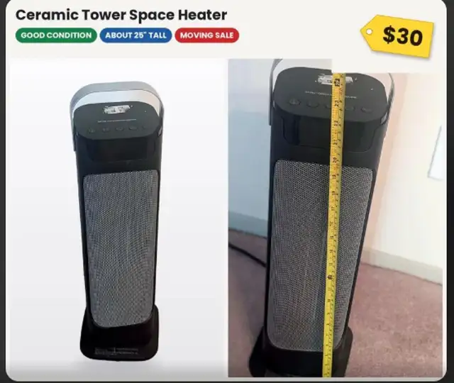 Ceramic Tower Space Heater - 25 inch - Moving Sale